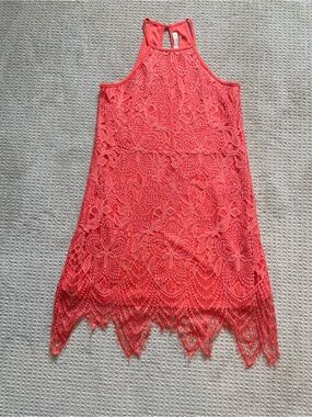 Coral Lace Sleeveless Shift Dress